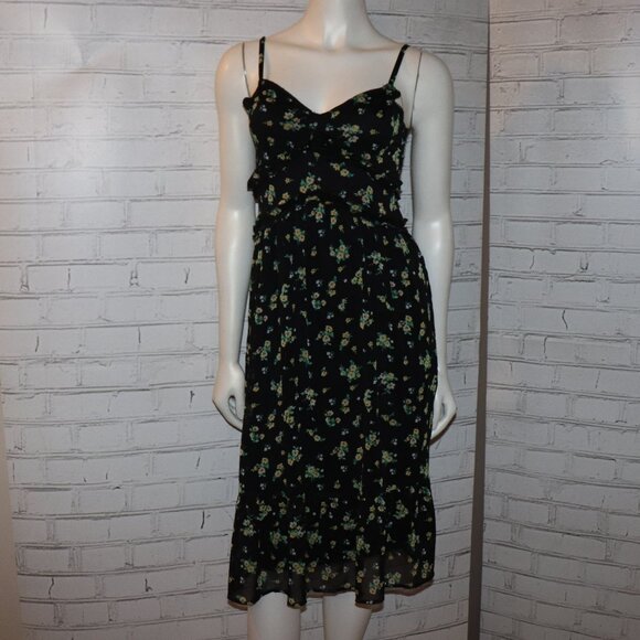 🌼 No Boundaries Floral Midi Dress · Black & Yellow · Size XS - Picture 1 of 7